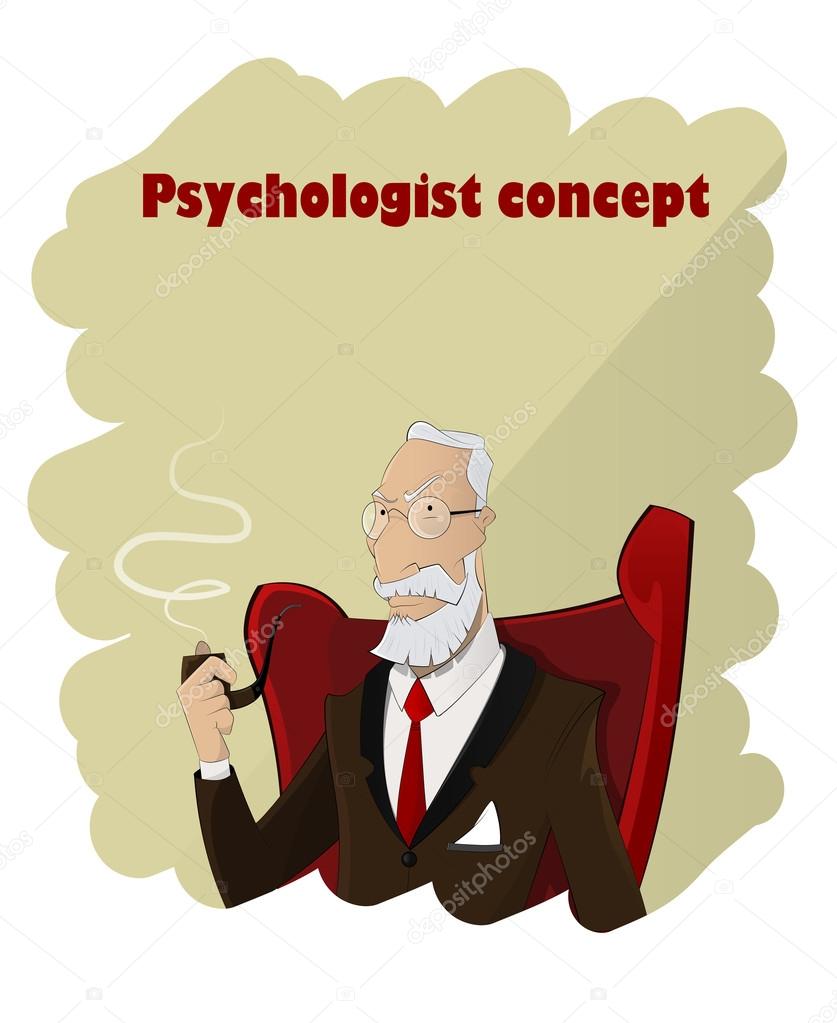 Portrait of practiced profesional elderly cartoon psychologist