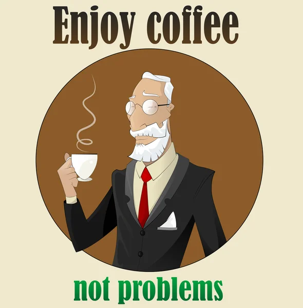 Homme âgé buvant du café en regardant ailleurs — Image vectorielle