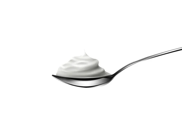 在白色背景上的汤匙酸奶油 — 图库矢量图片