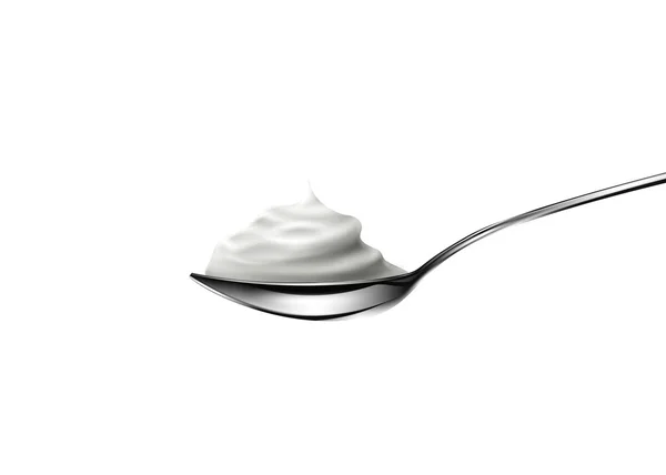 Crema agria en cuchara sobre fondo blanco — Vector de stock