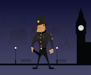 Kask ve siyah üniforma geleneksel İngiliz bobby. Vektör görüntü