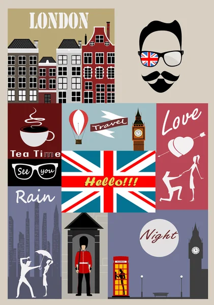 Retro stílusú plakát a londoni szimbólumokkal — Stock Vector