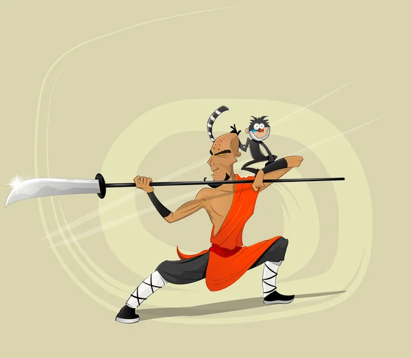 Shaolin warrior monk vector illustration — Stock Vector