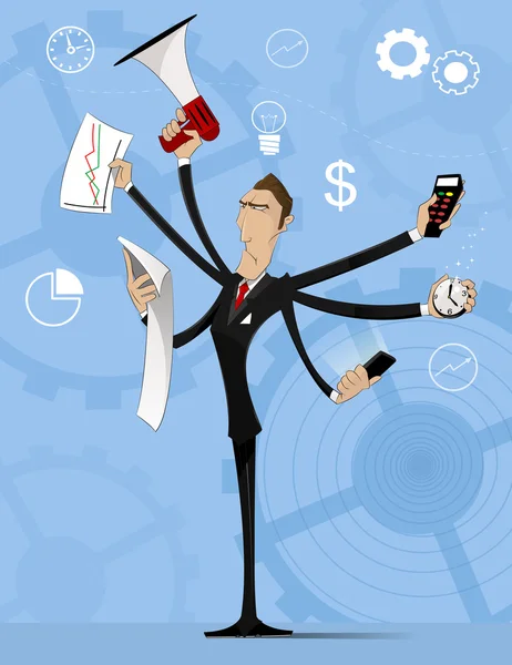 Concept of multitasking businessman — Stock Vector