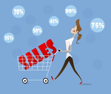 Vektör kadın arabası ile. 