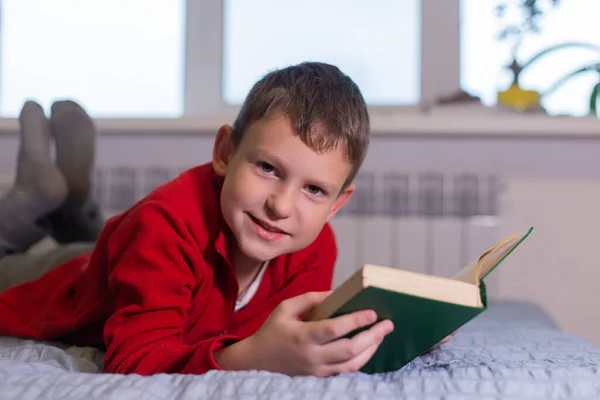 少年は家で本を読み距離を学び — ストック写真