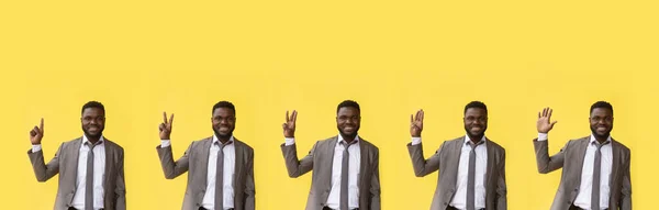 Afroamerykanin Liczy Gest Dłoni Sztandar — Zdjęcie stockowe