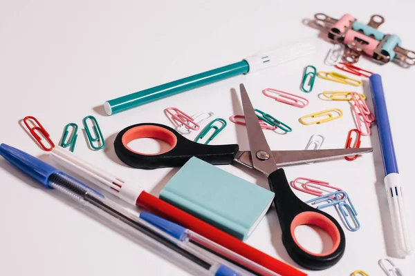 stationery items for the student, layout top view, on a white background.