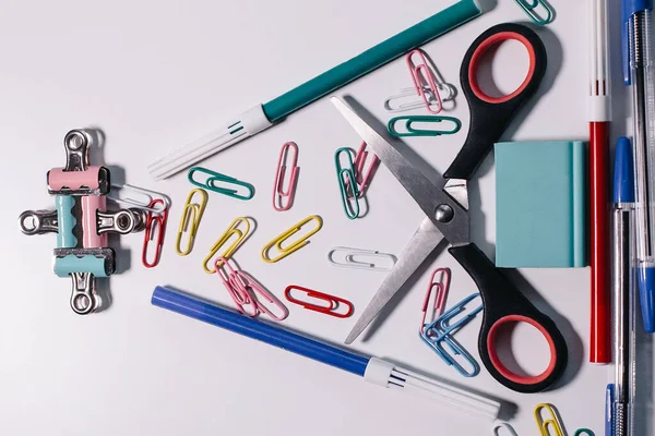 stationery items for the student, layout top view, on a white background.