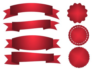 Kırmızı Etiketler Etiketler Koleksiyonu Düz tasarım Etiket paketi, tanıtım bayrakları, etiket eğrili pankart düz tasarım baskı ve web siteleri