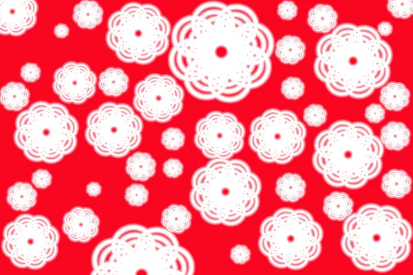 Witte Bloemknoppen Chaotisch Een Rode Achtergrond Patroon Voor Stofprint — Stockfoto
