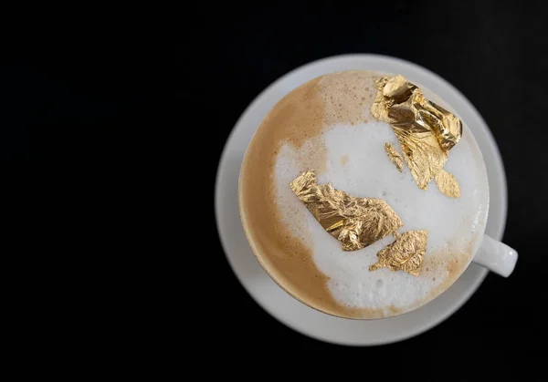 Cup Cappuccino Golden Foam Luxury Drink Concept — Stock Photo, Image