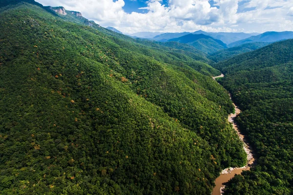 Vista Aérea Paisagem Floresta Teca Rio Perto Fronteira Tailândia Mianmar — Fotografia de Stock