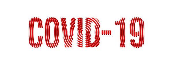 Covid-19 abstrakcyjny czerwony czcionka literowa składa się z kręgów nałożonych na siebie nawzajem — Wektor stockowy