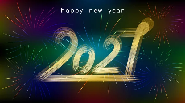 2021年新年快乐，在夜晚的背景下，用刷子笔划出的未来派字母 — 图库矢量图片