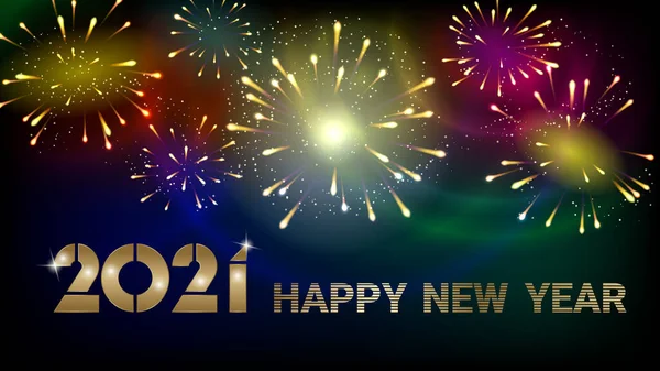 Happy New Year2021 Greetings Night Sky Colorful Fireworks Vector Illustration — Stock Vector