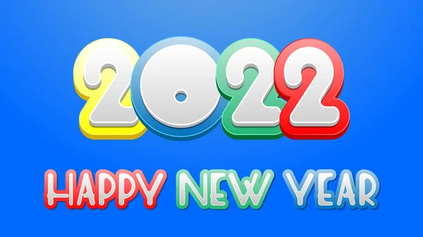 Feestelijke heldere wenskaart Happy New Year 2022 Kind, kinderachtig veelkleurig lettertype. — Stockvector