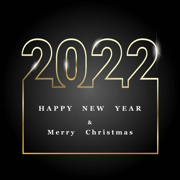 Elegant greeting card 2022 Happy New Year and Merry Christmas on a dark background — Stock Vector