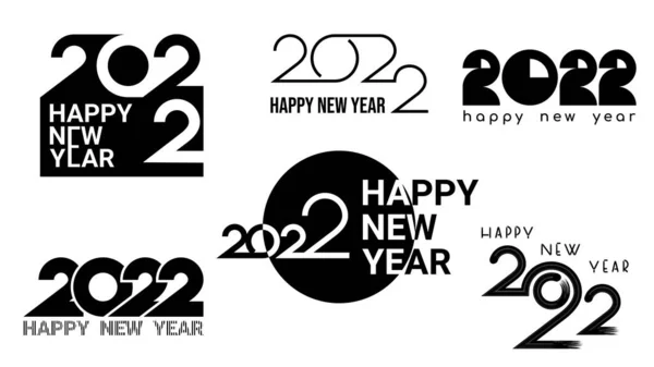 Набор плоских черных икон с Новым 2022 годом, используются различные формы, и состав чисел — стоковый вектор