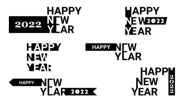 행복 한 새해 2022 년, 다양 한 기하학적 구성으로 만들어 진 납작 한 아이콘들 — 스톡 벡터