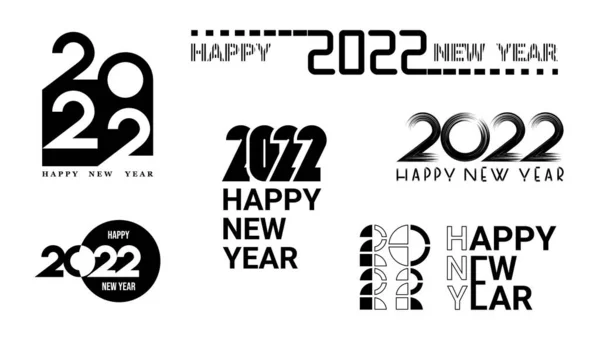 Set of flat black icons happy new year 2022, different shapes are used, and composition of numbers — Stock Vector