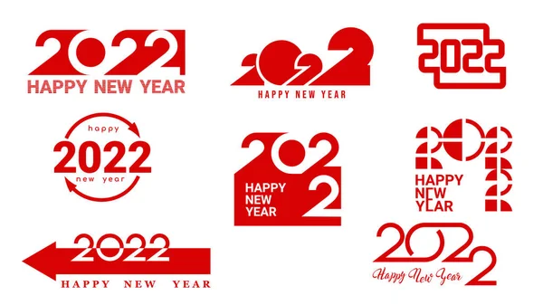 Набор плоских икон с Новым 2022 годом, используются различные формы и состав чисел — стоковый вектор