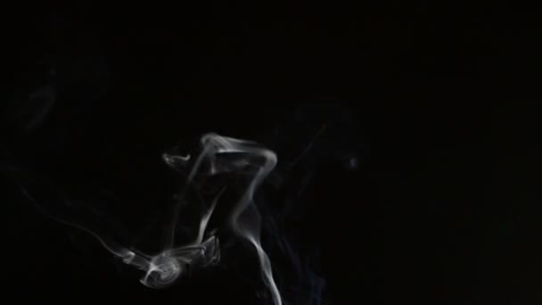 Column and strand of smoke moving at wind at black background — Stock Video
