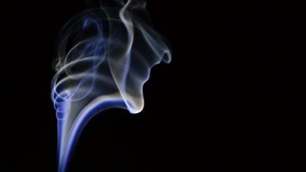 Kolom van rook rechtvaardigen op links verplaatsen op wind op zwarte achtergrond — Stockvideo