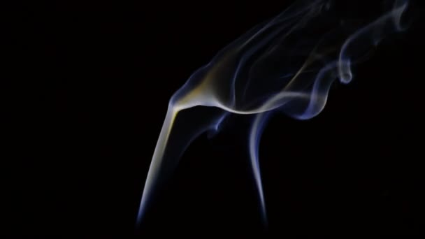 Column and strands of smoke moving at wind on black background — Stock Video