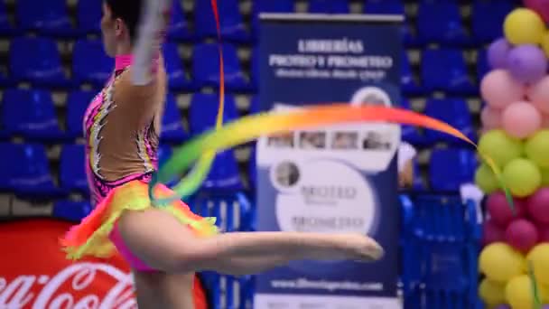 Malaga Malaga Španělsko 2015 Mladá Gymnastka Pásky Turnaj Rytmické Gymnastice — Stock video