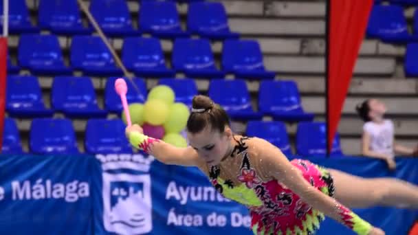 Malaga Malaga Spagna 2015 Giovane Ginnasta Nel Torneo Ginnastica Ritmica — Video Stock