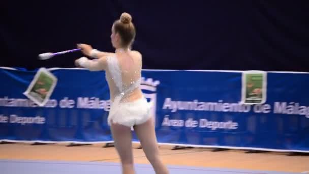 Malaga Malaga Španělsko 2015 Mladá Gymnastka Řetězcem Turnaj Rytmické Gymnastice — Stock video