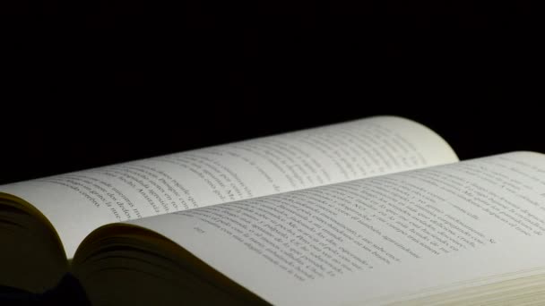 Buch rotieren lassen, Texte und Wörter in Nahaufnahme — Stockvideo