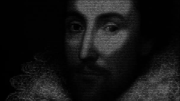 Animation of William Shakespeare face made with numbers code running — стоковое видео