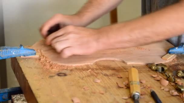 Luthier che lavora sul posto di lavoro — Video Stock