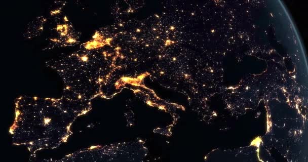 Europa Noche Planeta Tierra Girando Desde Espacio — Vídeos de Stock