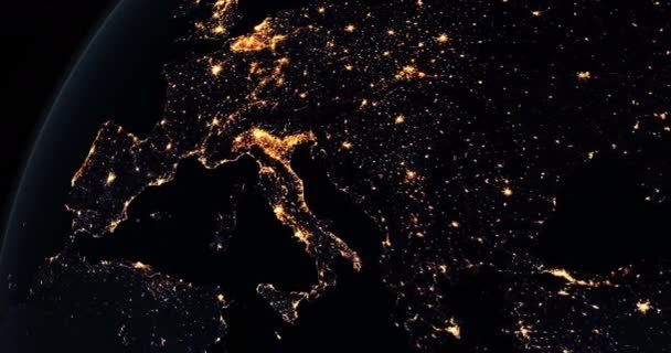 Continent Européen Sur Planète Terre Nuit — Video