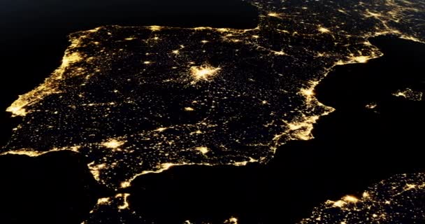 Пиренейский Полуостров Ночью Планете Земля Вращается Космоса — стоковое видео