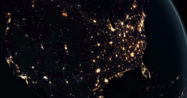 宇宙から回転する地球の惑星の夜の北米の眺め — ストック動画