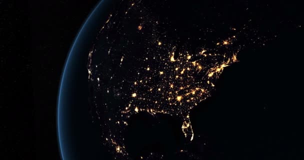 América Del Norte Noche Planeta Tierra Girando Desde Espacio — Vídeos de Stock
