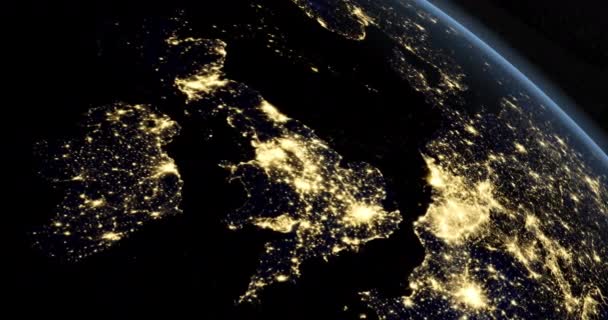 Reino Unido Noche Planeta Tierra Girando Desde Espacio — Vídeos de Stock