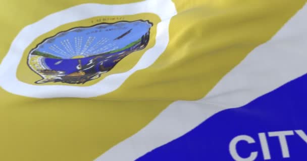 Bandera Long Beach City California Estados Unidos Agitando Viento Lento — Vídeo de stock