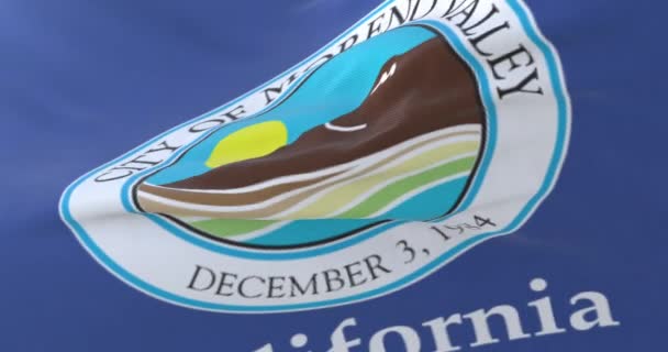 Bandera Moreno Valley Ciudad California Estados Unidos Ondeando Despacio Bucle — Vídeo de stock