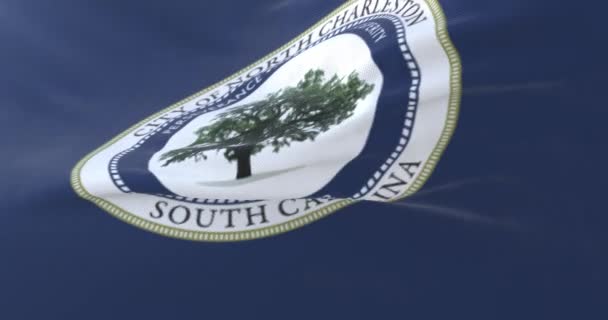Прапор Північного Чарлстона Південна Кароліна Сша Розмахуючи Повільно Петля — стокове відео