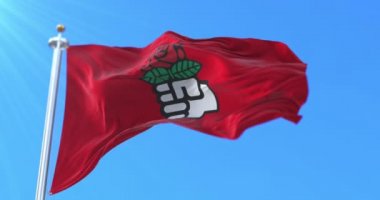 Sosyalist Enternasyonal hareketinin bayrağı rüzgarda sallanıyor, yavaşça. Döngü
