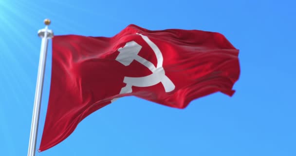 Bendera Komunis Asia Selatan Melambai Pada Angin Lamban Pengulangan — Stok Video