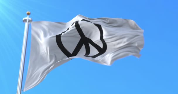 Символ Пацифизма Размахивающий Белым Флагом Ветре Медленно Петля — стоковое видео
