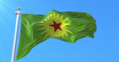 Demokratik Konfederalizm bayrağı rüzgarda sallanıyor, yavaşça. Döngü