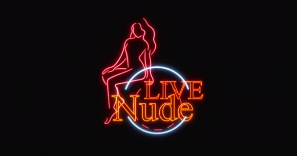 Live Nude Neon Merkki Välkkyy Yöllä Silmukka — kuvapankkivideo