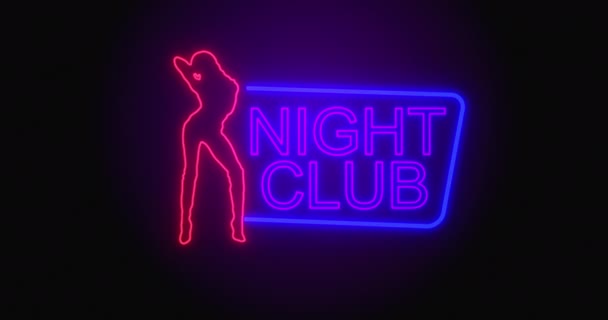 Nattklubbens Neonskylt Flimrar Natten Ögla — Stockvideo